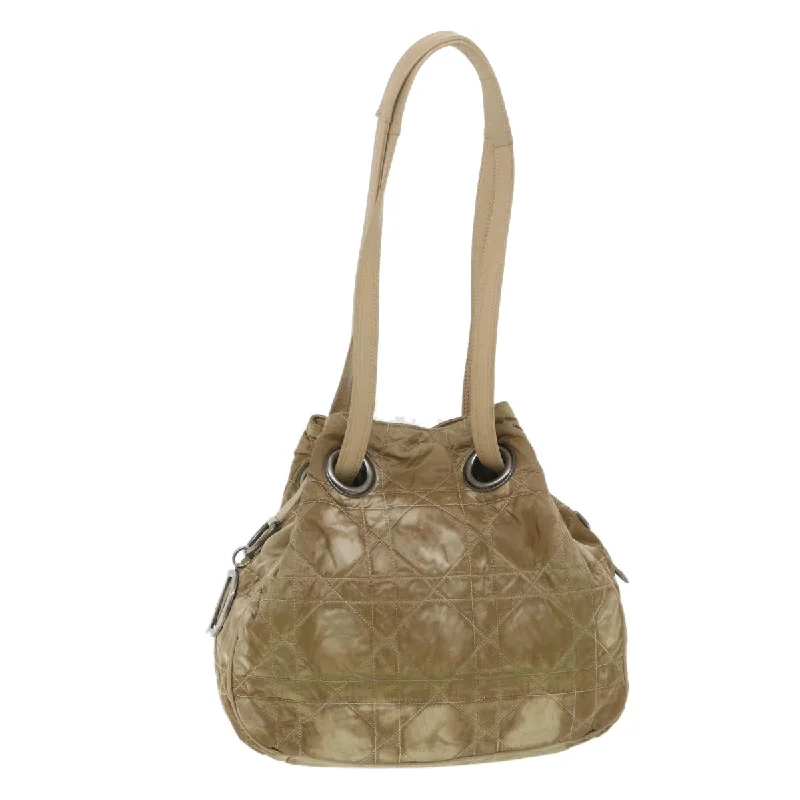 Trendy bucket bags for summerCHRISTIAN DIOR Lady Dior Canage Shoulder Bag Nylon Beige 03-BM-0027 Auth bs4473