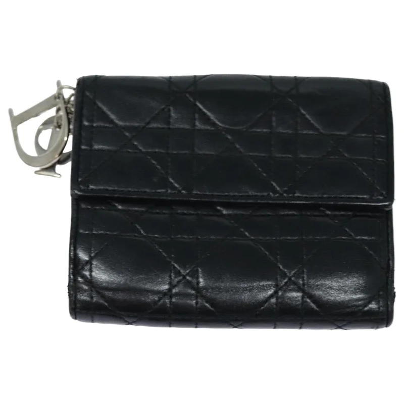 High-end designer bags for menCHRISTIAN DIOR Lady Dior Canage Wallet Lamb Skin Black Auth hk1418