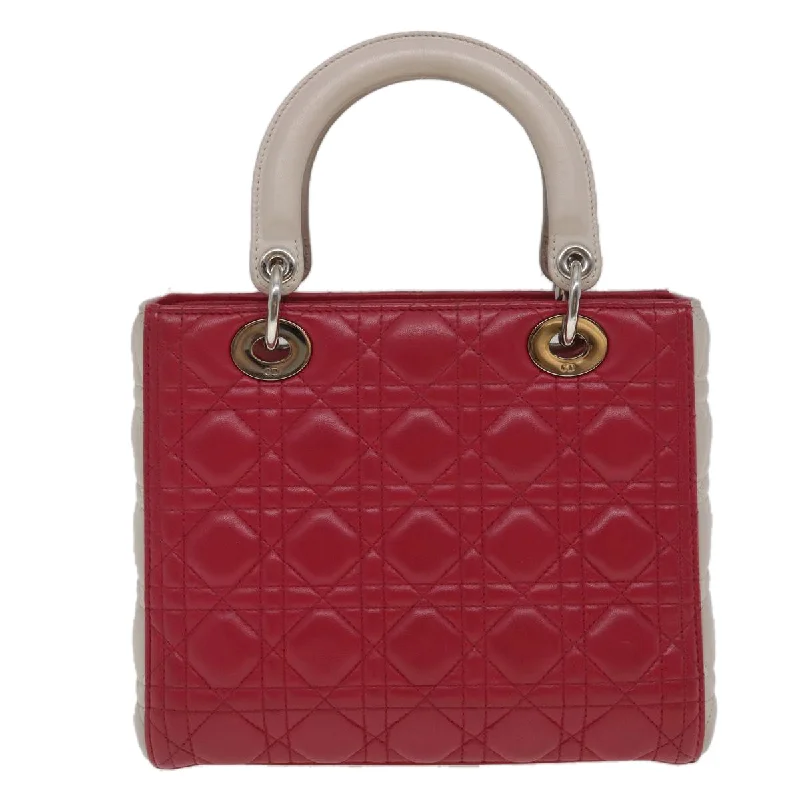 Customizable monogram bagsCHRISTIAN DIOR Lady Dior Cannage Medium Hand Bag Lamb Skin Red White Auth 29502A