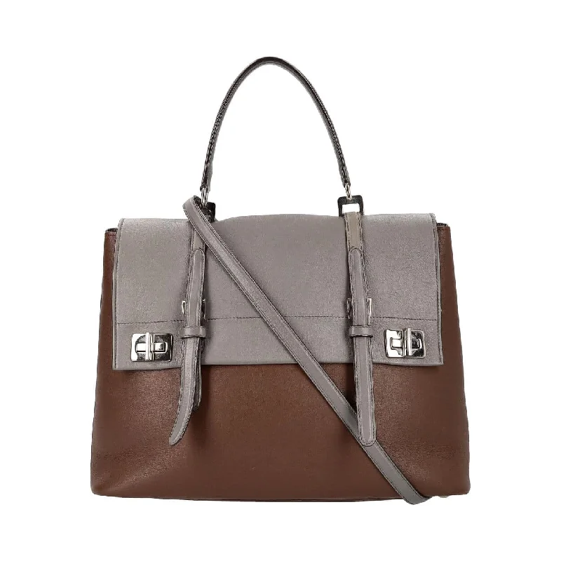 Designer bags with detachable strapsPRADA Leather Double Twist Lock Satchel Brown/Grey