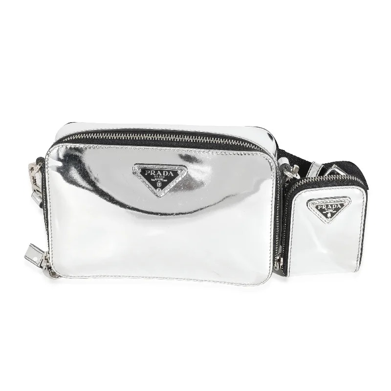 Water-resistant travel backpacksPRADA Metallic Silver Spazzolato Brique Crossbody